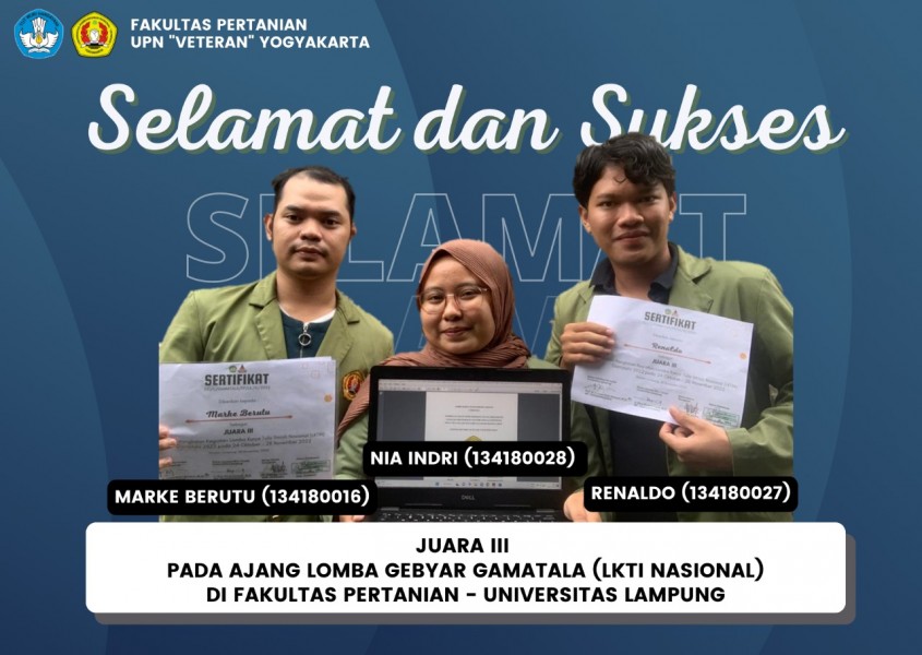 Selamat! 3 Mahasiswa FP UPNVYK mendapatkan juara III LKTI Nasional di UNILA