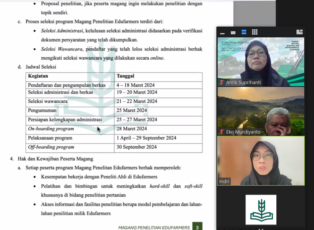 FP UPNVY menerima tawaran Program MBKM Magang Penelitian Padi dan Jagung dari Yayasan Edu Farm 