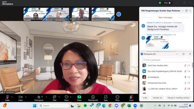 Sesi FGD Dosen Fakultas Pertanian UPN “Veteran” Yogyakarta bersama Prof. Iin Handayani dari Murray State University melalui Zoom.